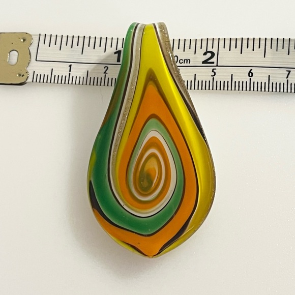 Handblown Artisan Oval Yellow Green Orange Fall Art Lampwork Glass Pendant - Picture 11 of 15